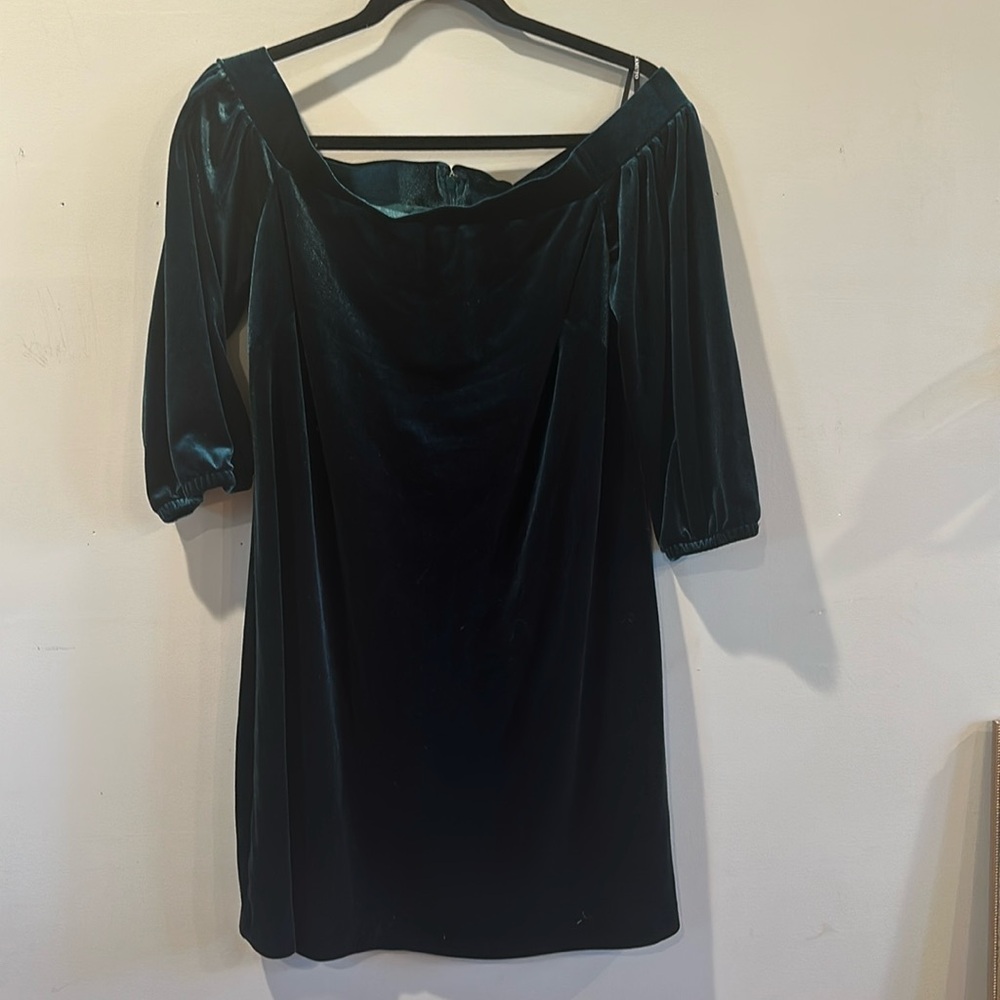 Green velvet dress with blouse 3/4 sleeve  by Vince camuto